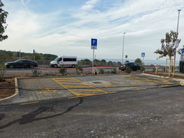 Žute oznake za parkirališna mjesta namijenjena osobama s invaliditetom uz prometne znakove
