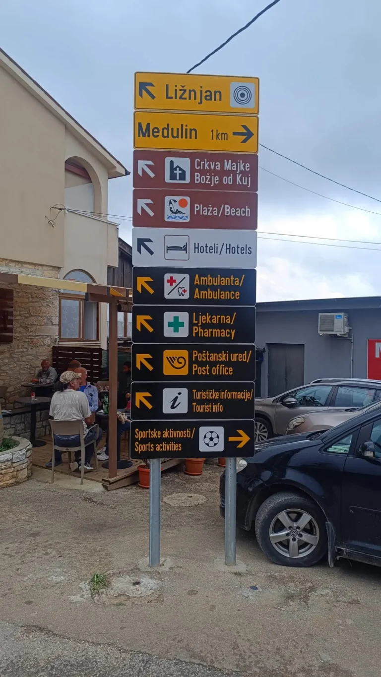 Glavni prometni putokazi za Ližnjan i Medulin uz prateću turističku i informativnu signalizaciju